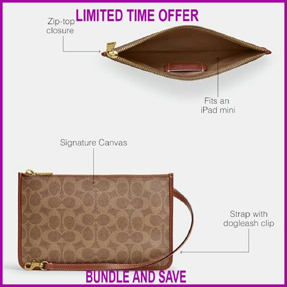 Medium Zip Pouch Clutch Fits iPad Mini Slim Canvas Leather